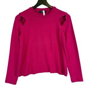 Mariel Boutique Cut Out Cotton Blend Crew Sweater USA Pink - M